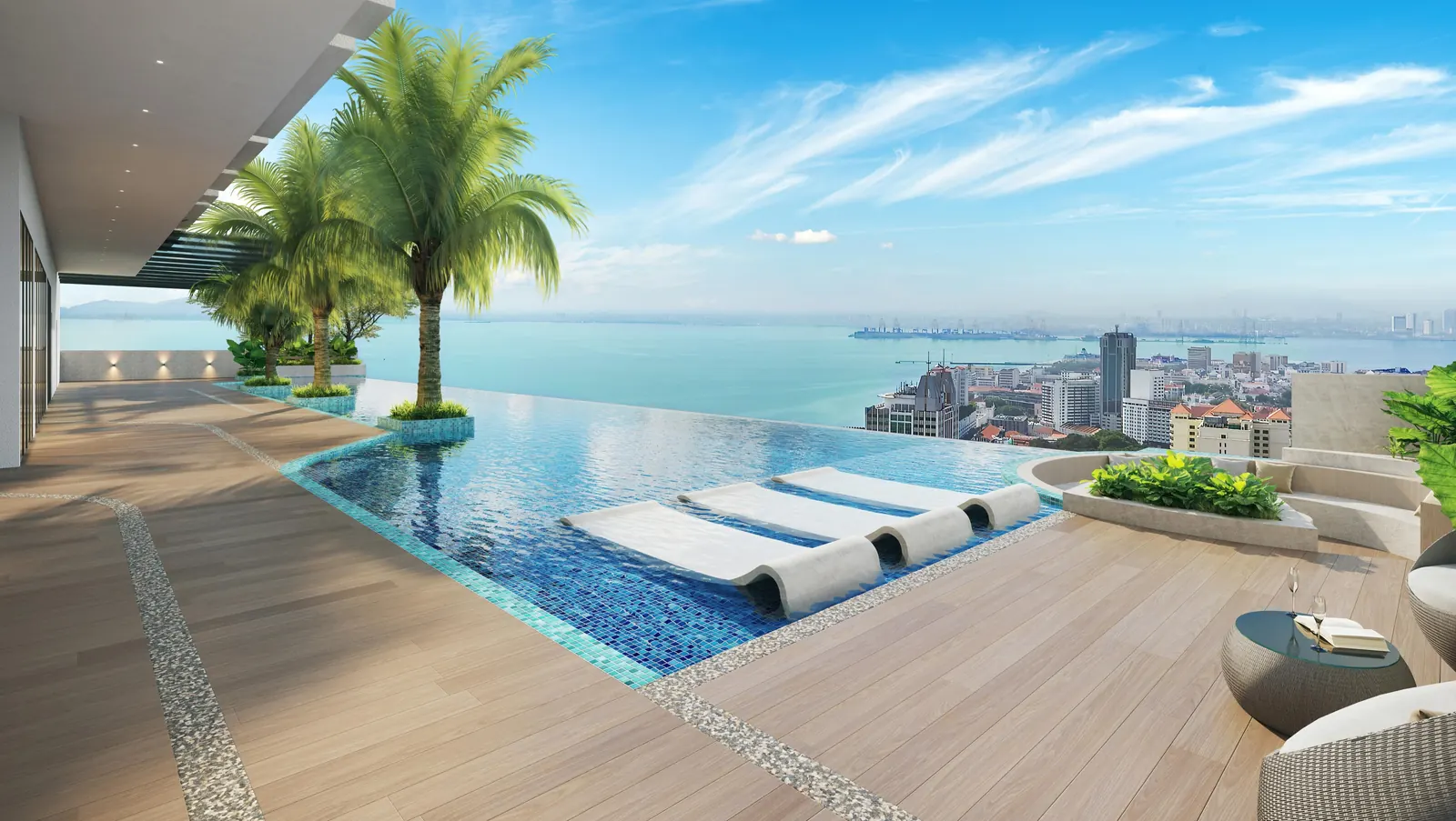 G'Vinton level 39 infinity leisure pool overlooking the Penang sea and Georgetown skyline